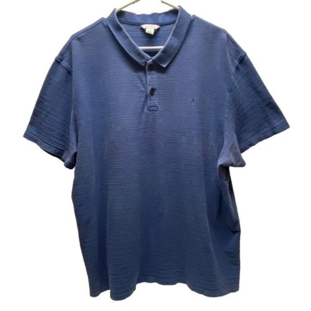 Calvin Klein Polo Shirt Men's‎ XXL Blue Tonal Stripe Short Sleeve CK Logo GUC
